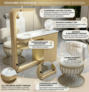 Mobilier de Salon de Manucure Moderne : Fauteuil et Table d'Onglerie Blancs de Luxe avec Lampe - Product Image 2