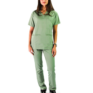 Le haut d'infirmière d'hôpital à manches courtes en tissu tissé léger pour femmes frotte les uniformes médicaux - Product Image 6