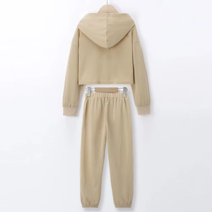 Ensembles de survêtements deux pièces à capuche et col boutonné pour filles, collection hiver, vente en gros, avec pantalon de survêtement et pull - Product Image 2