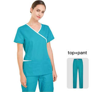Ensembles d'uniformes de gommage les plus vendus Infirmière avec poches Uniformes de gommage de soins de santé Ensembles d'uniformes de figue Scrubs d'hôpital d'été - Product Image 3