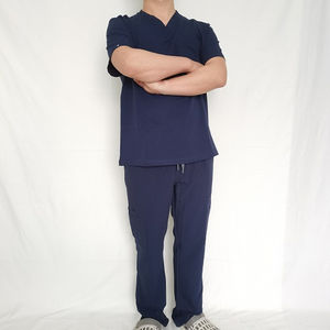 Conjuntos de uniformes de enfermería para clínica dental, uniformes médicos de manga corta para mujer, 1 bolsillo con botón de cuello, parte superior - Product Image 4