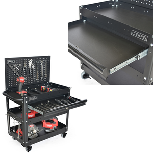 Carrito de Herramientas con Ruedas, 3 Niveles, con Cajones, Resistente, de Metal Negro, para Almacenamiento de Herramientas Mecánicas, Industrial - Product Image 1