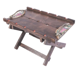 Mango Wood Madhubani Work Desayuno plegable en bandeja de cama/Bandeja de desayuno Plato de servicio decorativo para mesa decorativa - Product Image 1