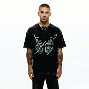 Venta al por mayor de impresión personalizada de los hombres Hip Hop Fitness camiseta Vintage de gran tamaño de hombro caído de punto de diseño de talla grande 100% algodón - Product Image 1