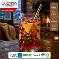 LAKOTTO Gobelet en verre imprimé citron 460 ml avec paille, verrerie en gros, approvisionnement en vrac, cadeau promotionnel, impression de logo personnalisé, OEM