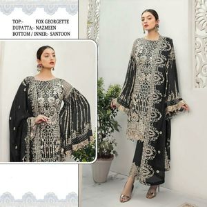 Georgette-traje de estilo musulmán pesado para mujer, traje de estilo indio y paquistaní con trabajo bordado, Salwar, Kameez, y Kurtis Lehe - Product Image 5