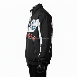 Veste coupe-vent en nylon de qualité supérieure Broderie rouge Logo personnalisé Noir Blanc Colorblock Design Sportswear Veste coupe-vent pour homme - Product Image 5