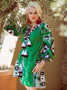 Nueva llegada cómodo algodón verde Base Vestido corto ecológico ucraniano bordado tejido diseñador de moda para ropa informal - Product Image 3