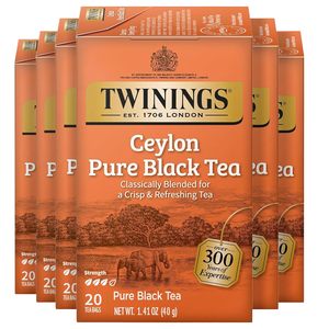 Twinings Ceylon Pure Black <b>Tea</b> Individually Wrapped Bags, 20 Count (Pack of 6), 120 Teabags - Product Image 1