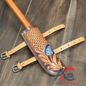 Nouveau porte-drapeau en cuir usiné à la main 2025 support de poteau de Style occidental durable personnalisé avec conception sculptée pour l'utilisation de la maison Ranch et du défilé - Product Image 1