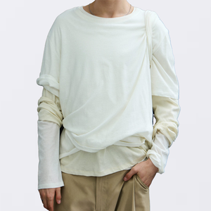 <span class=keywords><strong>Camiseta</strong></span> de <span class=keywords><strong>manga</strong></span> <span class=keywords><strong>larga</strong></span> para hombre, personalizada, extragrande, 100% algodón, con efecto de doble capa, de alto gramaje, con dobladillo de 4 capas y hombro caído - Product Image 3