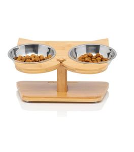 Elevated Cat <b>Bowl</b> Stand - 2 <b>Stainless</b> <b>Steel</b> Cat <b>Bowls</b> for Food & 12 Inch Bamboo Raised Pet Feeder with Anti Slip Feet - Perfect - Product Image 2