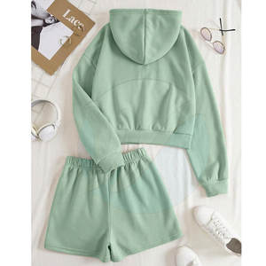 Ensemble court décontracté d'hiver pour femme, personnalisable avec votre propre design, grandes tailles, 2 pièces en molleton de coton avec couleur et logo sur mesure - Product Image 2