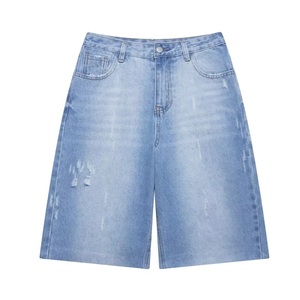 2025 nuevo lanzamiento Vintage pantalones cortos de mezclilla para mujer de alta calidad estilo europeo americano cintura media elástico Delgado agujero transfronterizo - Product Image 1