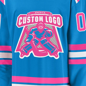 Jersey de Hockey sobre Hielo Personalizado Azul Claro y Rosa con Nombre y Número Personalizados, Logotipo Personalizado, Ropa Deportiva Transpirable para Equipos - Product Image 4