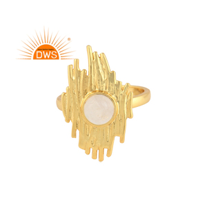 Latest sterling silver 18k gold plated natural Rainbow <b>moonstone</b> statement ring jewelry manufacturer - Product Image 1