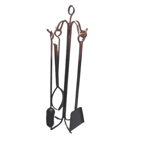 Custom Logo Fireplace Tools Sets Black Handle Wrought Iron Large Fire Tool Set and Holder Outdoor Fire Pit Stand