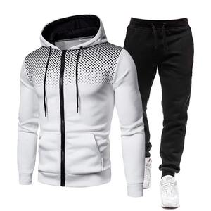 2025 hombres invierno Casual 100% algodón transpirable secado rápido con capucha deportes conjunto cremallera Sudadera con capucha y pantalones deportivos conjunto de dos piezas - Product Image 5