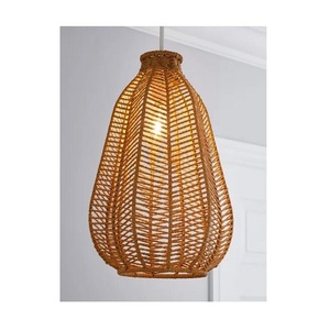 Rustic Boho Modern Handmade Rattan Iron LED Pendant <b>Light</b> with Customizable Color and Size - Product Image 2