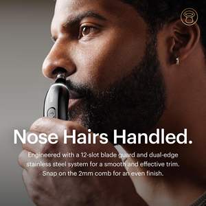 Tondeuse électrique rechargeable étanche pour nez et oreilles avec système double tête SkinSafe, peigne à sourcils de voyage et projecteur LED intégré - Product Image 3