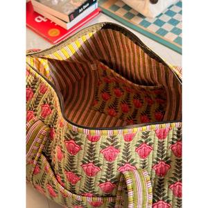 Indian <b>Patchworked</b> Floral Quilted Duffle <b>Bag</b> XL Weekender Travel <b>Bag</b> Large Capacity Zipper Closure Foldable Cotton Fitness - Product Image 5