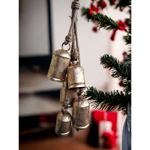 Antique Rustic 5 Cluster Jingle Bells Boho Style Wind <b>Chime</b> Christmas Decoration Rattan Cow Bells with Rustic Look - Product Image 2