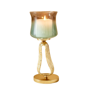 Bougie tendance en verre vert avec cadre en métal et motif de feuilles, idéale pour la décoration intérieure, avec couleur de base personnalisée - Product Image 6