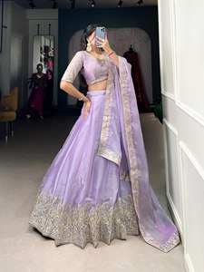 Tradicional Georgette Lehenga estampado elegante seda Dupatta algodón última fiesta paquistaní boda damas de honor con espejo de papel - Product Image 4