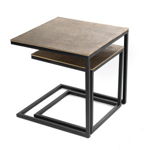 Juego de mesa auxiliar decorativa de aluminio y hierro, mesa de anidación de diseño único con tapa cuadrada para muebles de sala de estar y dormitorio - Product Image 2