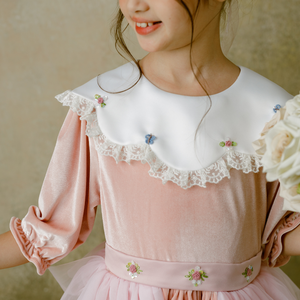 Tulle velours automne Style enfant Couture multicolore demi manches velours petite fille robe à la main perle broderie Mini ODM - Jolie - Product Image 2