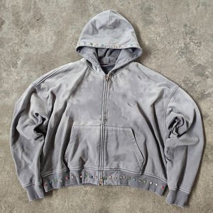 2025 Top trending Custom High Quality Screen Printing Streetwear Heavy <b>Zip</b> up Acid Wash Vintage Hoodies <b>Men</b> - Product Image 1