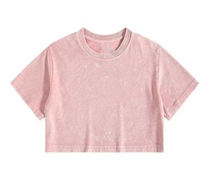 Camiseta recortada lavada con ácido de punto personalizada para mujer, jersey de rizo de algodón de estilo informal, diseño personalizado, cualquier tamaño - Product Image 3