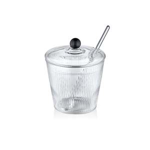 Azucarero de vidrio rayado con cuchara 10x12 cm Elegante bote de crema - Product Image 1