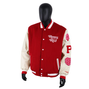 Chaqueta de Béisbol Personalizada OEM de Alta Calidad, Chaqueta Universitaria con Parches de Chenilla Bordados y Mangas de Cuero para Hombre - Product Image 1