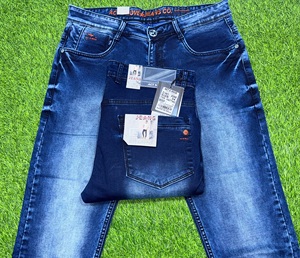 กางเกงยีนส์ทรงสลิมฟิต ผ้าเดนิมย้อมเส้นด้ายลายก้างปลา ทอแบบเรียบ เคลือบ PU น้ำหนักปานกลาง คุณภาพสูง สีฟ้าฟอก สำหรับผู้ชาย เป็นมิตรต่อสิ่งแวดล้อม - Product Image 1