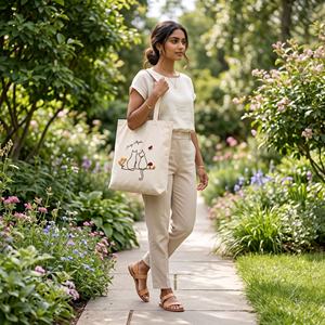 Sac fourre-tout en toile matelassé et brodé Meow & Bloom, couleur unie personnalisée avec fermeture à bandoulière, toutes saisons - Product Image 3