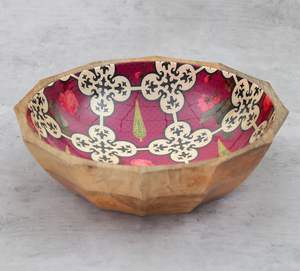 Cuenco de madera hecho a mano para servir, para mesa de comedor, cuenco de madera de mango floral Elysian - Product Image 3