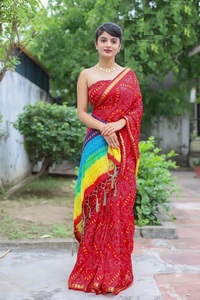 Parti-Prêt Pur Coton Tissage Lourd Zari Chokada Laheriya Patola Print Sari collection pour les femmes - Product Image 5