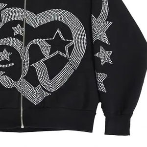 Custom Men's Unisex Winter Windproof <b>Zip</b>-<b>Up</b> French Terry Hoodie with Rhinestone Casual Streetwear Custom Colors - Product Image 5