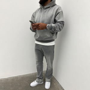 Fabricante de alta calidad Vintage Sun Faded Heavyweight Fleece Acid Wash Sudadera con capucha desgastada Hombres - Product Image 6