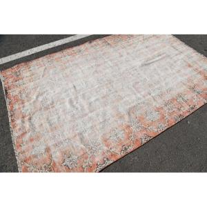 พรมตุรกีวินเทจขนาด 5.3x8.1 ฟุต พรมขนาดใหญ่ พรมขนสัตว์สีเบจขอบแดง - Product Image 4