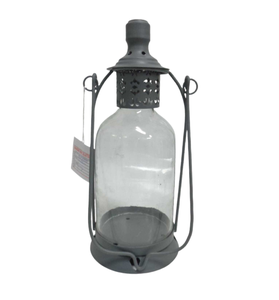 Wedding Decorative Iron/<b>Glass</b> Lantern Gray Plating Powder Coating Hanging Lantern for Home Decorations Handmade in Bulk - Product Image 1