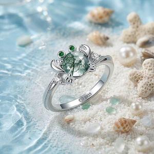 Jeulia Hug Me Bypass Round Moss Agate Beaded Crab <b>Ring</b> - Product Image 4
