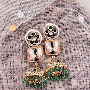 ต่างหูสไตล์รอยัลราจวดีเรืองแสง Jhumka ที่มีการบิดแบบดั้งเดิมสำหรับชุดฟิวชั่นต่างหูผู้หญิงแฟชั่นสำหรับใส่ไปงานปาร์ตี้ - Product Image 1