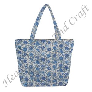 Fait à la main indien coton toile bloc imprimé femmes grand sac fourre-tout matelassé toile doublure réutilisable automne Shopping sac à bandoulière - Product Image 5