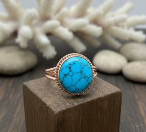 Anillo de moda chapado en oro rosa hecho a mano, piedra preciosa turquesa, banda de fiesta personalizada a la moda, joyería de boda, regalo para mujer, gran oferta OEM - Product Image 5