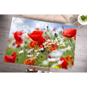 Alfombras de Amapolas Rojas, Alfombra con Diseño de Flor de Amapola, Alfombras Modernas, Alfombra Botánica, Alfombra Delgada No Tejida - Product Image 2