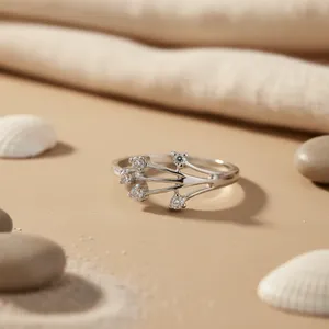 "Romantic Geometric <b>Emerald</b> Cut 925 <b>Silver</b> Rhodium Plated Women's Promise <b>Ring</b>" - Product Image 1