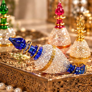 Flacons de parfum en verre soufflé à la main Sugaery |   Flacons décoratifs de luxe pour attar avec bouchons en verre colorés - Product Image 3