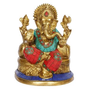 Ídolo de Ganesha Bhagwan de Latón Hecho a Mano, Estilo Art Deco y Vintage, Decoración Tradicional para el Hogar y la Oficina para Diwali - Product Image 1